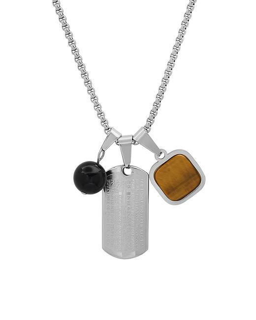 Anthony Jacobs Stainless Steel Tiger Eye Black Onyx Necklace
