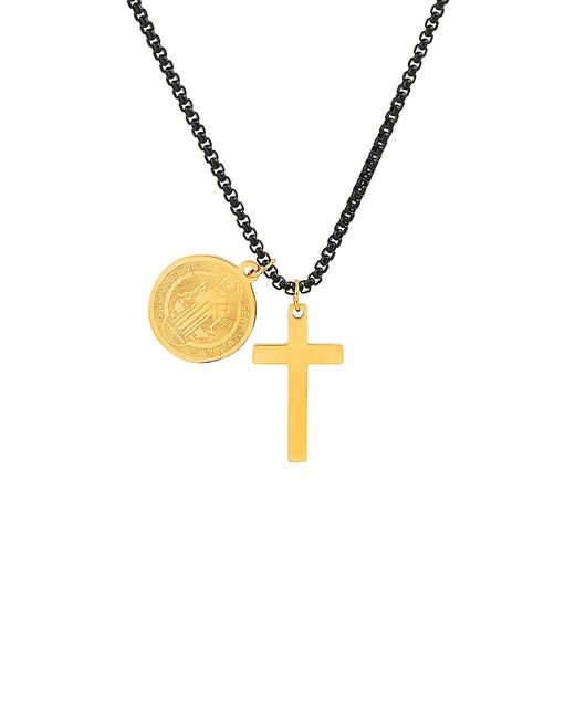 Anthony Jacobs Black IP Stainless Steel Cross St. Benedict Pendant Necklace