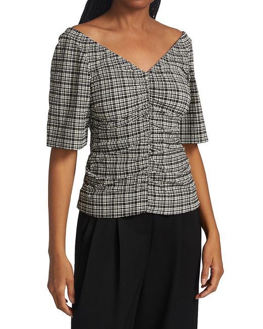Ganni Ruched Gingham Check Blouse 38 6