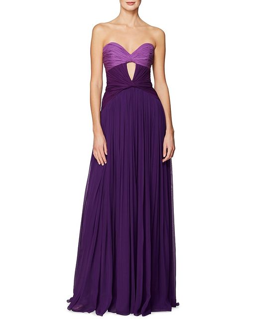 Pamella Roland Colorblock Pleated Chiffon Gown