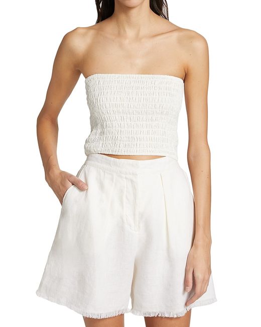 ATM Anthony Thomas Melillo Linen Smocked Crop Top