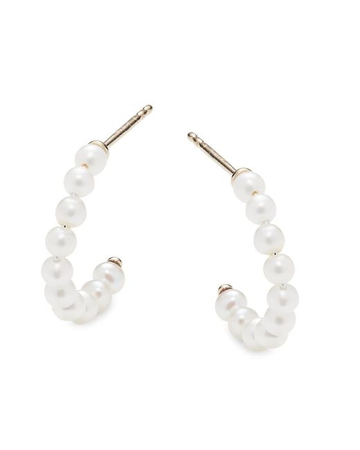 Saks Fifth Avenue 14K 2MM Round Cultured Pearl Half Hoop Earrings