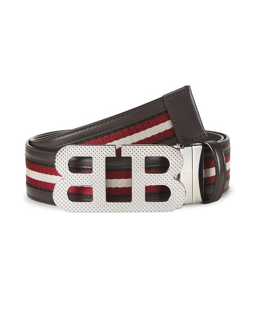 Bally Mirror BB Stripe Leather Textile Belt 36