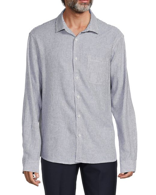 Saks Fifth Avenue Made in Italy Saks Fifth Avenue Linen Blend Microstripe Button Down Shirt