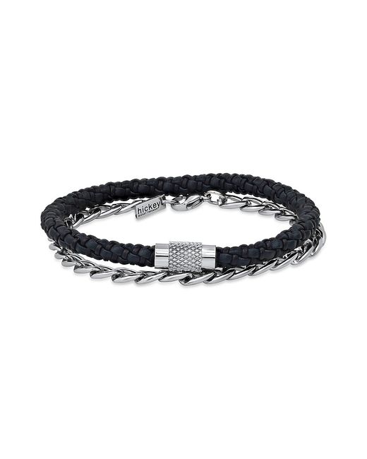 Hickey Freeman 2-Piece Stainless Steel Chain Leather Strand Bracelet Set