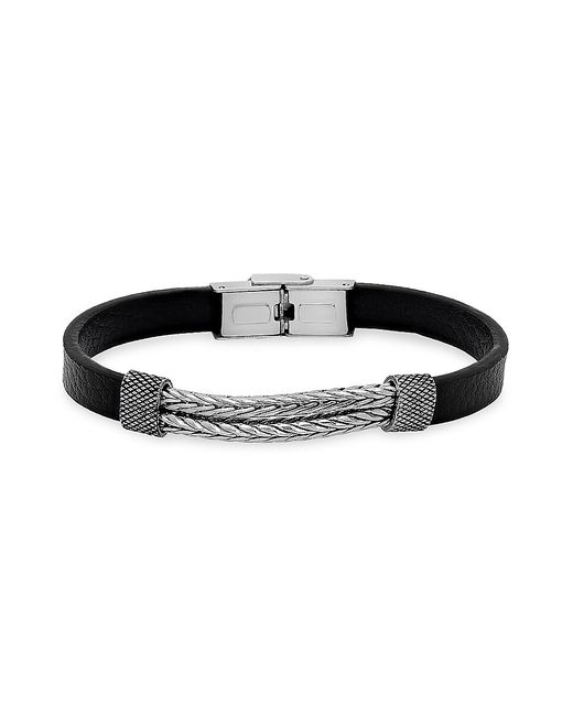 Hickey Freeman Stainless Steel Leather Chain ID Bracelet