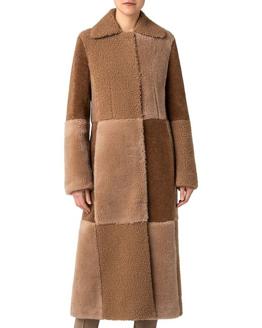 Akris Punto Wool Faux Fur Patchwork Mantel Coat