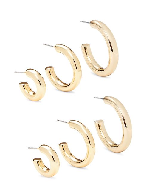Shashi Set of 3 14K Goldplated Tube Hoop Earrings