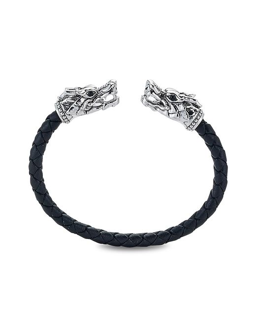 Eli Pebble Sterling Silver Leather Spinel Dragon Braided Cuff Bracelet