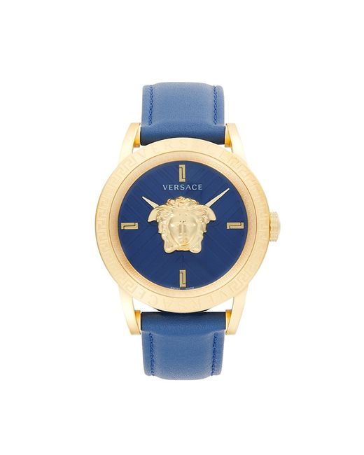 Versace 43MM Ion Plated Goldtone Stainless Steel Leather Strap Watch