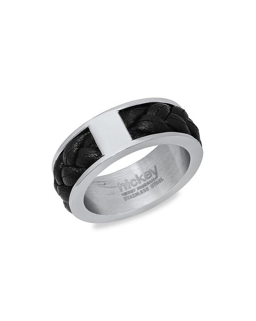 Hickey Freeman Stainless Steel Leather Braided Ring