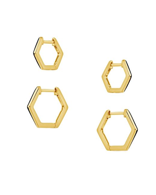 Sterling Forever Emmy 2-Pair 14K Goldplated Geometric Huggie Hoop Earrings Set