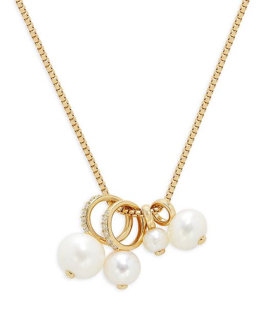 Adriana Orsini Nectar 18K Goldplated Cluster 5-8MM Round Freshwater Pearl Cubic Zirconia Pendant Necklace