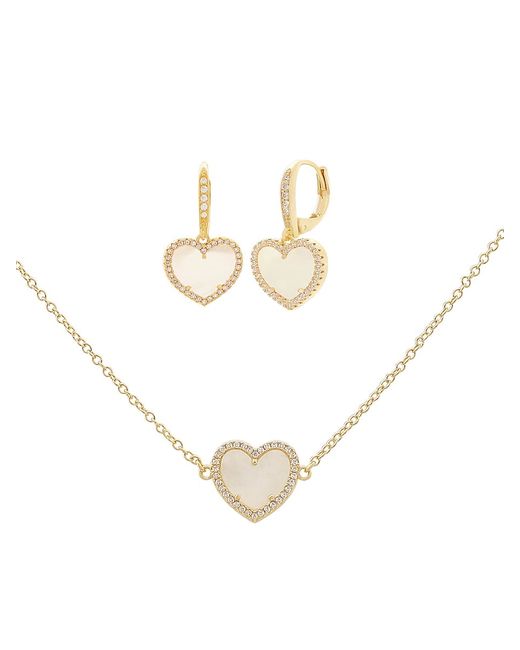 Jan-Kou Heart 2-Piece 14K Goldplated Mother Of Pearl Cubic Zirconia Pendant Necklace Earrings Set