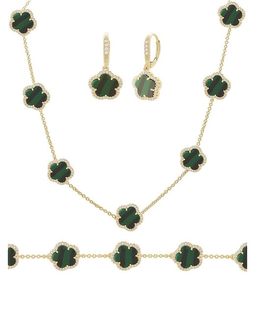 Jan-Kou Flower 3-Piece 14K Goldplated Synthetic Cubic Zirconia Necklace Bracelet Earrings Set