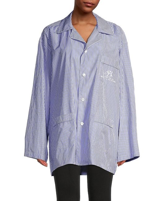 Balenciaga Striped Embroidered Logo Pajama Shirt 36 4