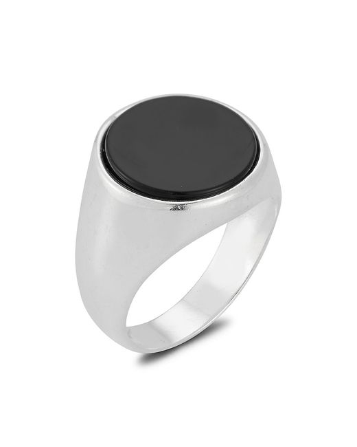 Yield Of Men Rhodium Plated Sterling Onyx Signet Ring 9