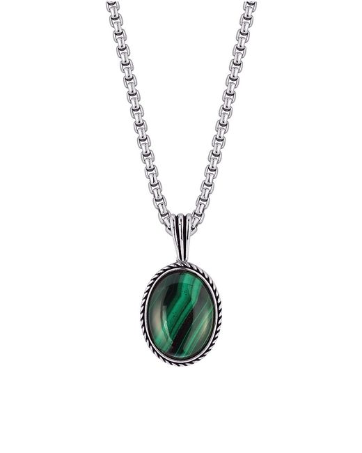 Yield Of Men Rhodium Plated Sterling Silver Malachite Pendant Necklace