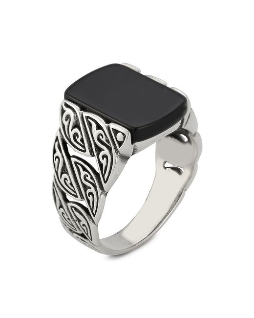 Yield Of Men Rhodium Plated Sterling Onyx Curb Ring 9