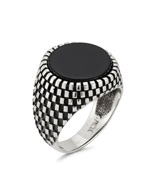 Yield Of Men Rhodium Plated Sterling Silver Onyx Oxidized Signet Ring 9