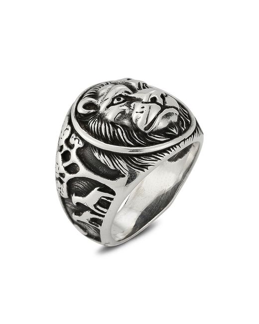 Yield Of Men Rhodium Plated Sterling Oxidized Lion Signet Ring 9