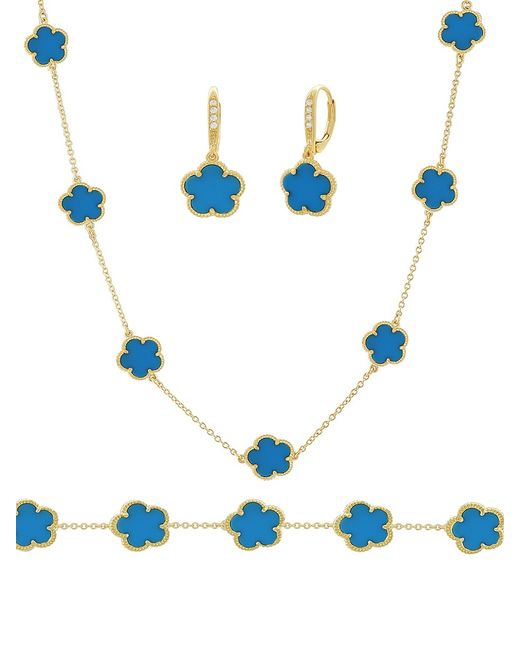 Jan-Kou Flower 3-Piece 14K Goldplated Agate Cubic Zirconia Necklace Earrings Bracelet Set