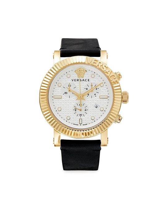 Versace 45MM Two Tone Stainless Steel Leather Strap Watch