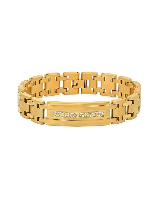 Anthony Jacobs 18K Goldplated Stainless Steel Simulated Diamonds ID Tag Bracelet