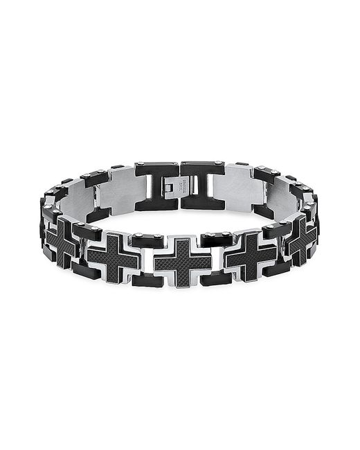 Anthony Jacobs Ion-Plated Stainless Steel Carbon Fiber Cross Bracelet
