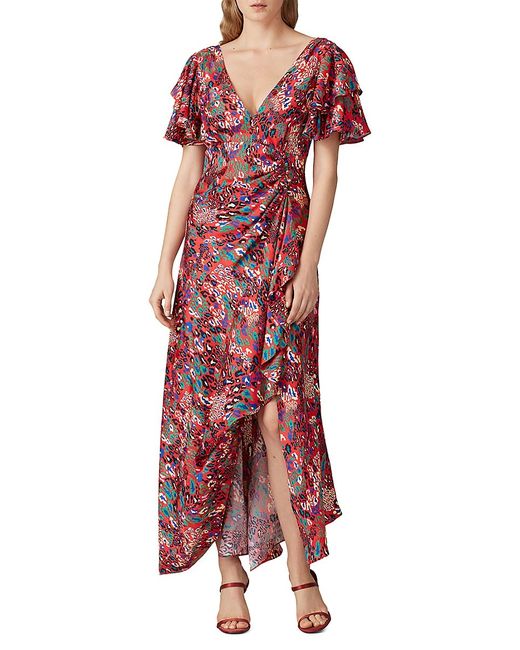 Tanya Taylor Leopard Print V Neck Silk Midi Dress