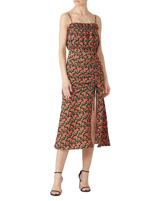Equipment Floral Ruched Midi A Line Dress M