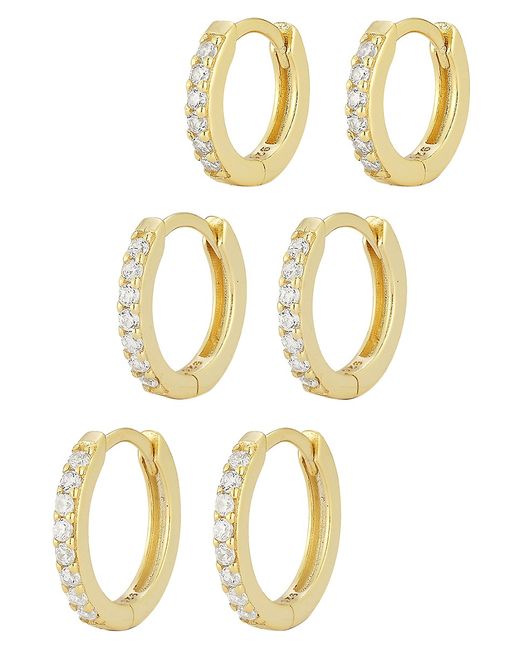 Chloe & Madison 3-Piece 14K Goldplated Sterling Cubic Zirconia Huggie Earrings Set