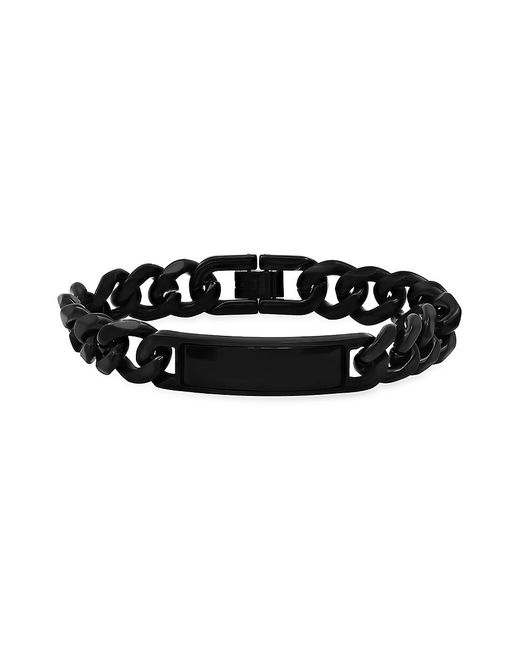 Anthony Jacobs Stainless Steel Simulated Onyx Cuban Chain ID Bracelet