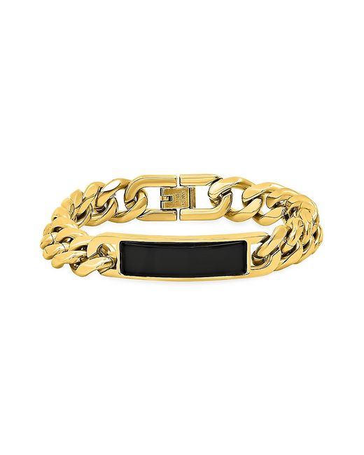 Anthony Jacobs Stainless Steel Simulated Onyx Cuban Chain ID Bracelet