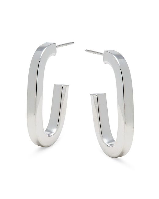 Saks Fifth Avenue Made in Italy Rhodium Plated Sterling Oval C Half Hoop Earrings