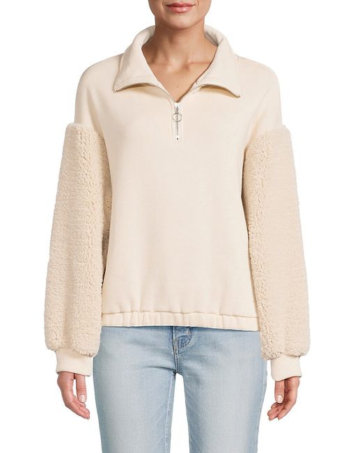 Ba & Sh Faux Fur Sleeve Quarter Zip Sweatshirt 0 XS