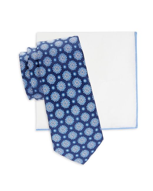 Hickey Freeman 2-Piece Patterned Tie Solid Pocket Square Set