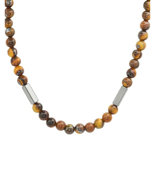Anthony Jacobs Tigers Eye Hematite Stainless Steel Beaded Necklace