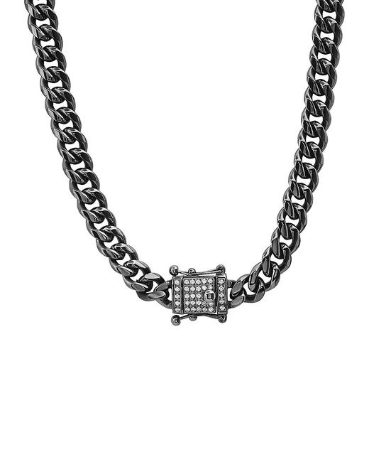 Anthony Jacobs Tone Stainless Steel Simulated Diamond Cuban Link Chain Necklace