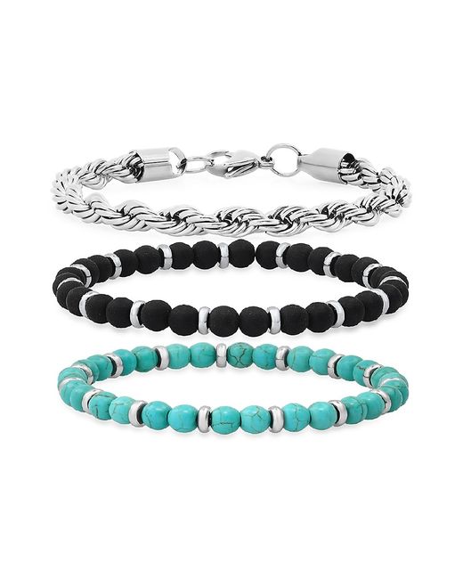 Anthony Jacobs Set of 3 Stainless Steel Rope Chain Agate Bracelet