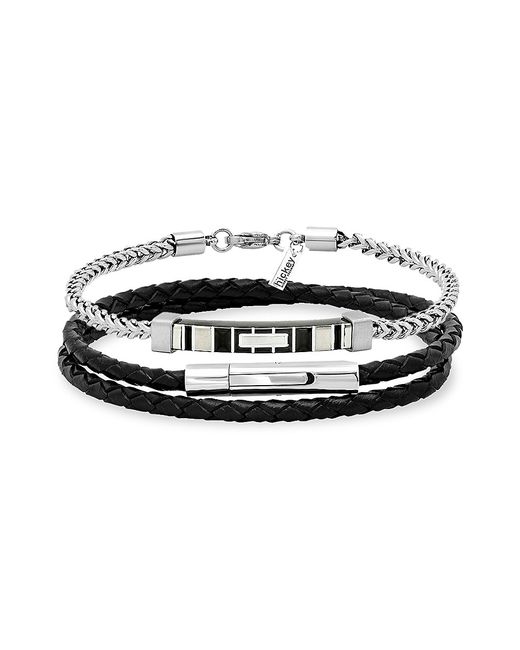 Hickey By Hickey Freeman 2-Piece Stainless Steel Leather Bracelet Set