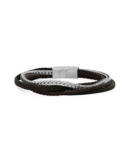 Hickey By Hickey Freeman Braided Leather Stainless Steel Multistrand Bracelet