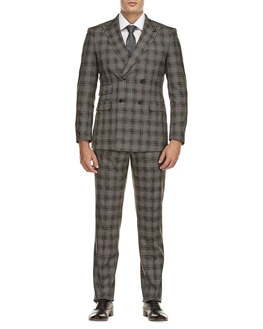 English Laundry Slim Fit Double Breasted Plaid Suit 40 L