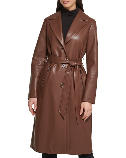 Kenneth Cole Faux Leather Fur Belted Trench Coat XS