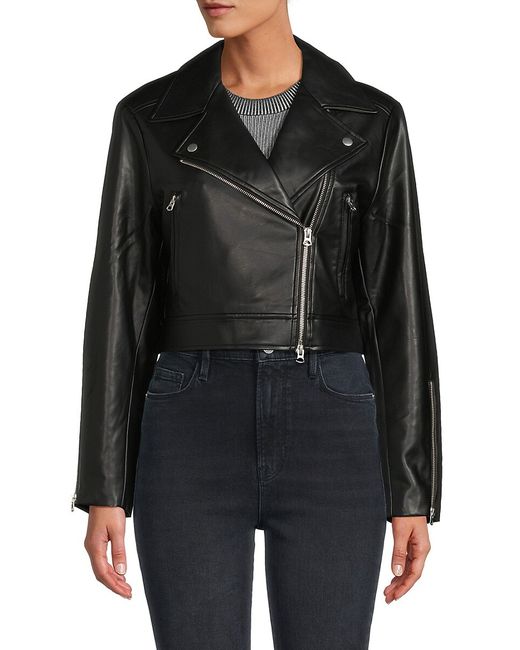 French Connection Crolenda Faux Leather Cropped Moto Jacket 2