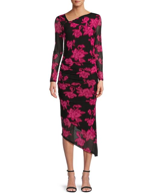 Calvin Klein Floral Ruched Asymmetric Midi Dress XL