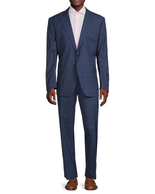 Saks Fifth Avenue Made in Italy Saks Fifth Avenue Modern Fit Windowpane Check Wool Silk Suit 36 S