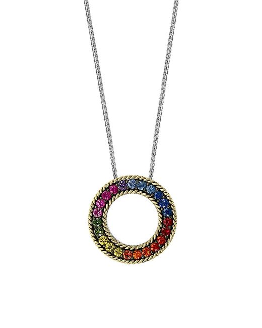 Effy 18K Yellow Gold Sterling Multicolor Sapphire Pendant Necklace