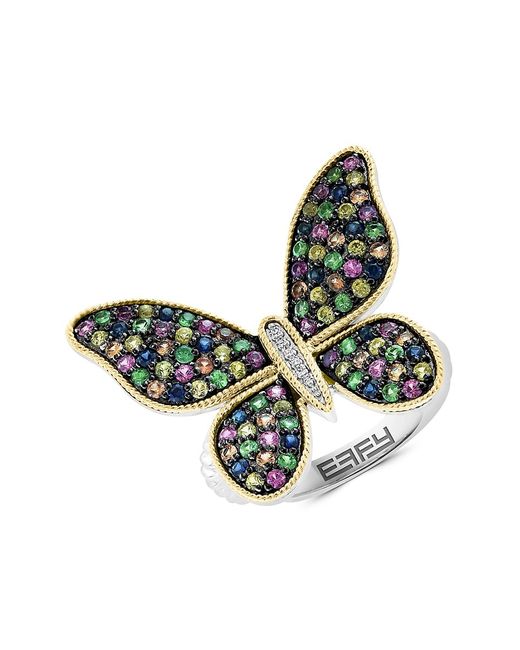 Effy ENY Sterling 14K Yellow Gold Multi Stone Butterfly Ring