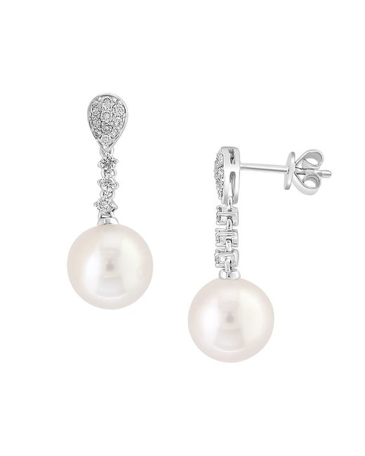 Effy ENY Sterling 10MM Freshwater Pearl Diamond Drop Earrings